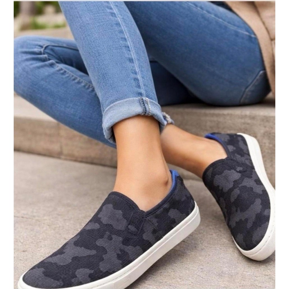 Rothys The Sneaker Grey Camo Slip On Knit Shoes Womens 9 Sustainable Casual